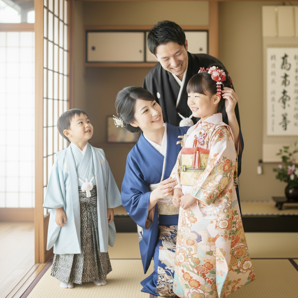 七五三という節目を楽しむ家族の様子